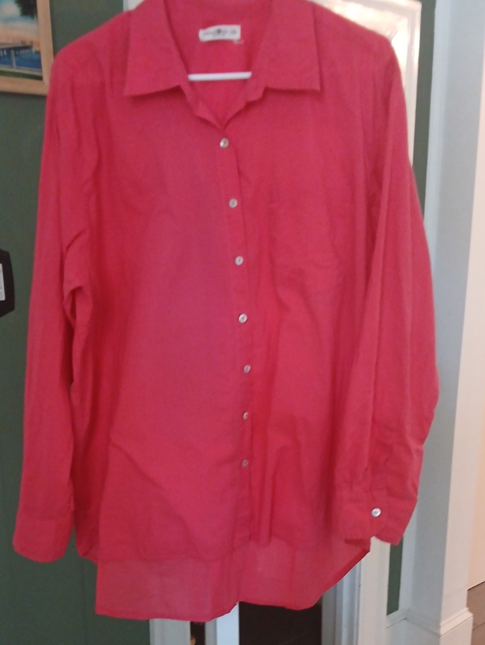 Button-Front Coral Pink Long-Sleeve Shirt Thin Cotton